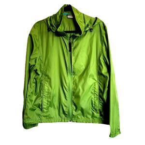 L L Bean Women Jacket Sz XL Green Windbreaker/Rain Jacket Hooded Packable